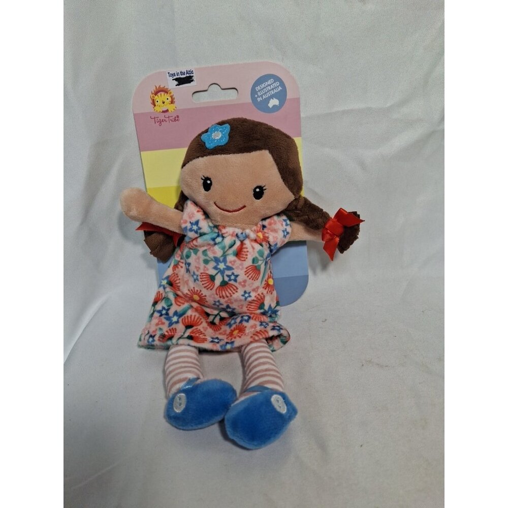 Tiger Tribe Matilda Rag Doll 10-inch Brown Hair Soft Velboa Fabric Flower Dress